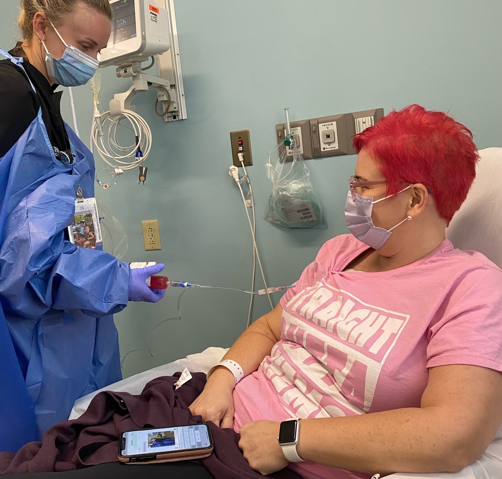 Lee Ann Emmons, a breast cancer survivor, is pictured as she undergoes her first chemotherapy treatment. PROVIDED