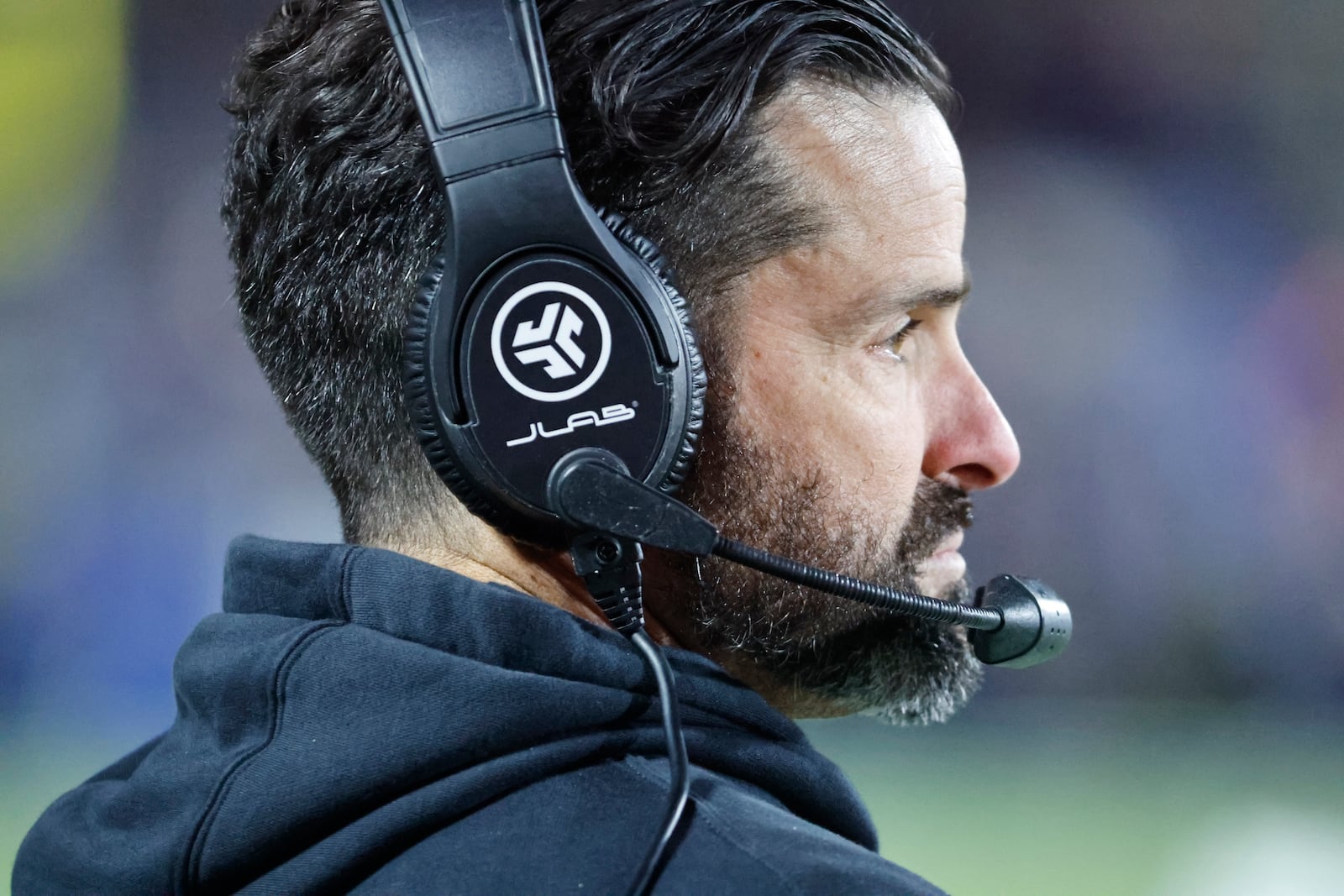 Duke head coach Manny Diaz watches from the sideline during the second half of an NCAA college football game against Virginia Tech in Durham, N.C., Saturday, Nov. 23, 2024. (AP Photo/Karl B DeBlaker)