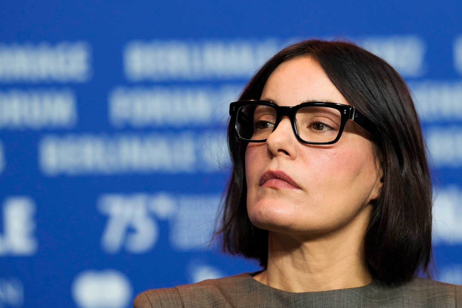 Nicolette Krebitz attends a news conference for the film 'Das Licht' at the International Film Festival, Berlinale, in Berlin, Thursday, Feb. 13, 2025. (AP Photo/Markus Schreiber)