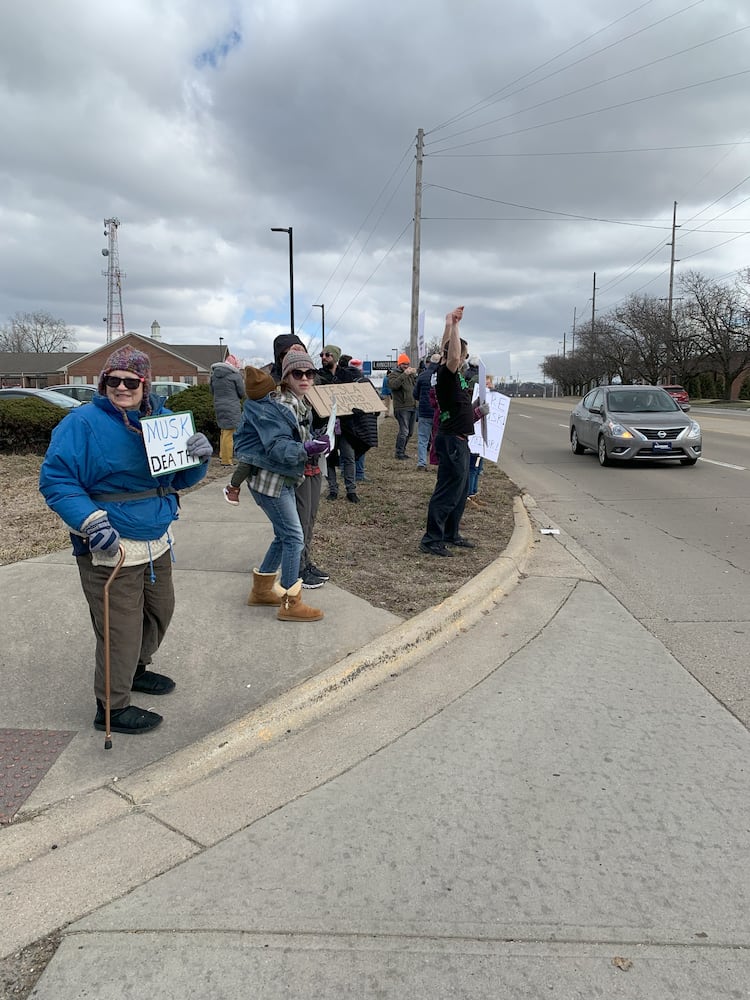 Tesla protest Moraine 2025