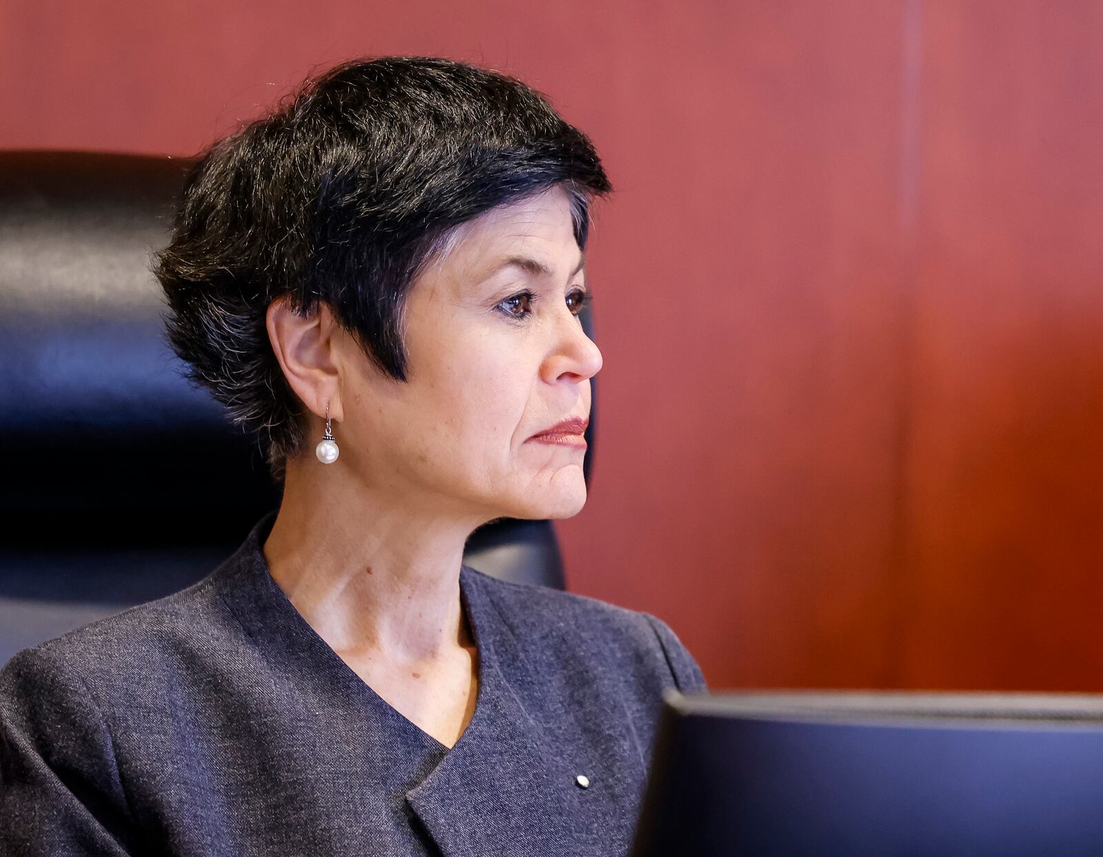 Butler County Administrator Judi Boyko listens to comments during a commission meeting Monday, Jan. 10, 2022 at the Butler County Government Services Center in Hamilton. NICK GRAHAM / STAFF