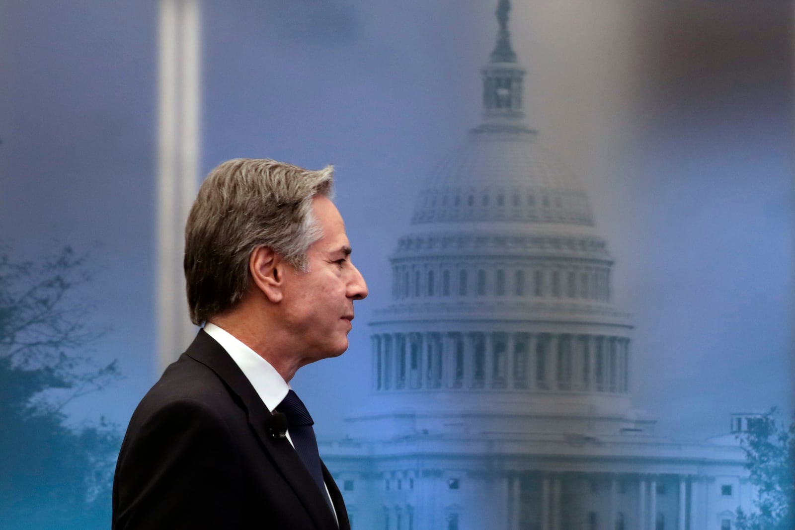 Secretary of State Antony Blinken enters before delivering remarks at the Atlantic Council, Tuesday, Jan. 14, 2025, in Washington. (AP Photo/Luis M. Alvarez)