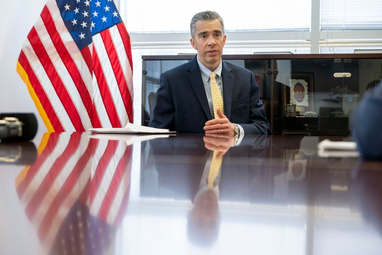 Acting Director of the National Counterterrorism Center Brett Holmgren speaks during an interview at the National Counterterrorism Center, Jan. 8, 2025 in McLean, Va. (AP Photo/Kevin Wolf)