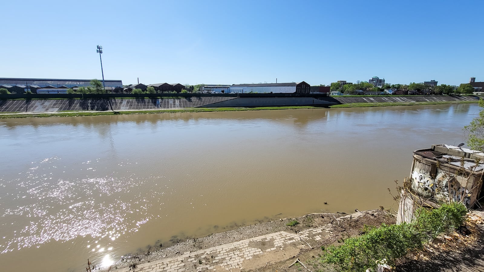 This is a view of the Great Miami River from one of the future hotel-room windows at Spooky Nook Sports Champion Mill, which is under construction. The sports complex side and convention and hotel space combined will be over 1 million square feet when completed. NICK GRAHAM / STAFF