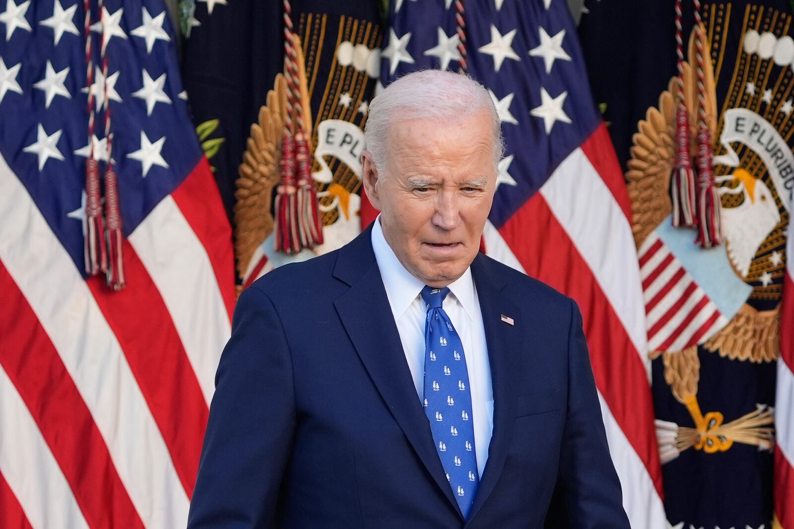 President Joe Biden walking out to speak at a news conference in the Rose Garden at the White House, Tuesday, Nov. 26, 2024, in Washington. (AP Photo/Manuel Balce Ceneta)