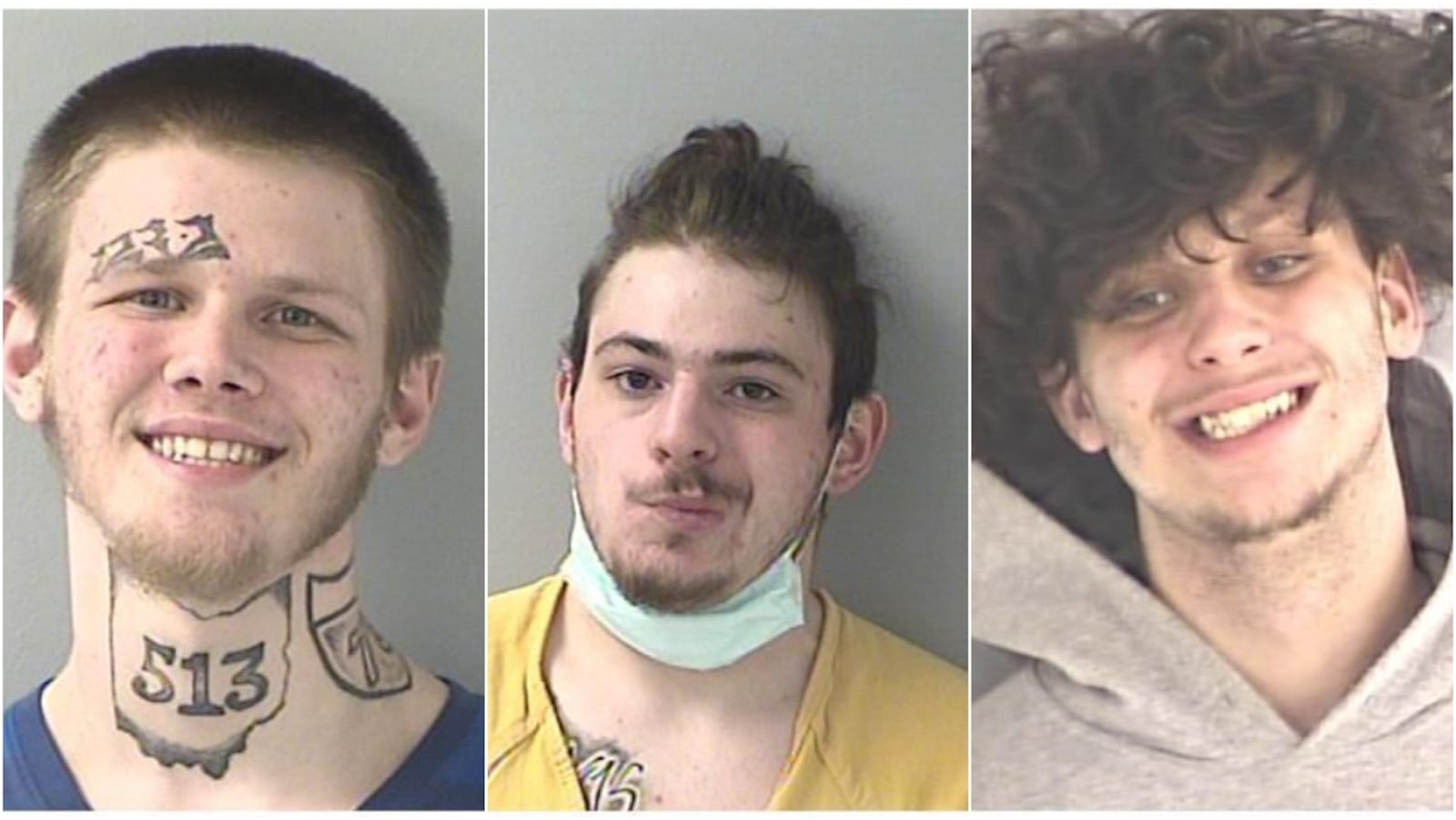 Three men are facing multiple felony charges in connection with a series of store robberies in Hamilton and Hamilton County. They are (from left): Malaki Bond, Brady Dawson and Joshua Hatfield.