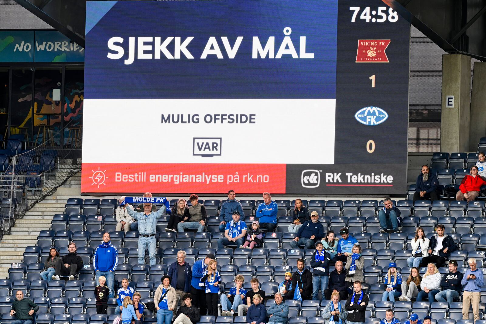 FILE - A screen communicates a VAR check is in place, during a soccer match between Viking and Molde at SR-bank arena in Stavanger, Norway, July 28, 2024. (Carina Johansen/NTB via AP, file)