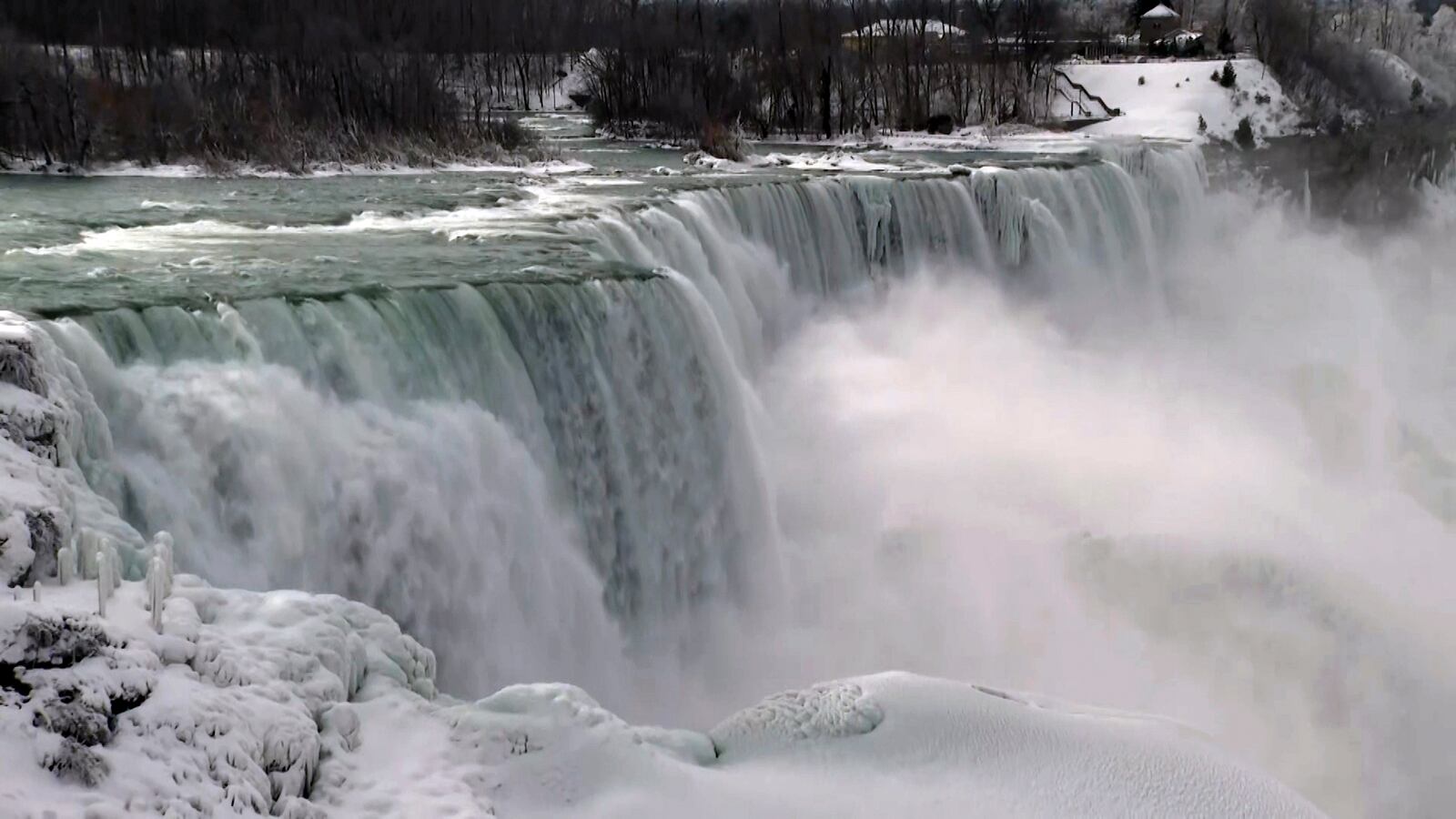 Vapor rises from Niagara Falls Wednesday, Feb. 12, 2025, in Niagara Falls, N.Y. (AP Photo/Mike Householder)