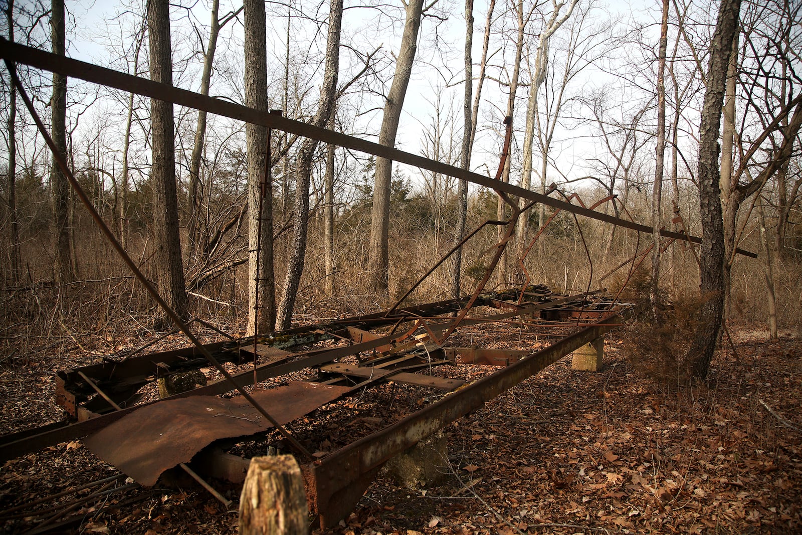 Rusted remnants of street cars from the Oakwood- Dayton View line can be found scattered in Possum Creek MetroPark. The street cars were used in the former Argonne Forest Park. LISA POWELL  STAFF