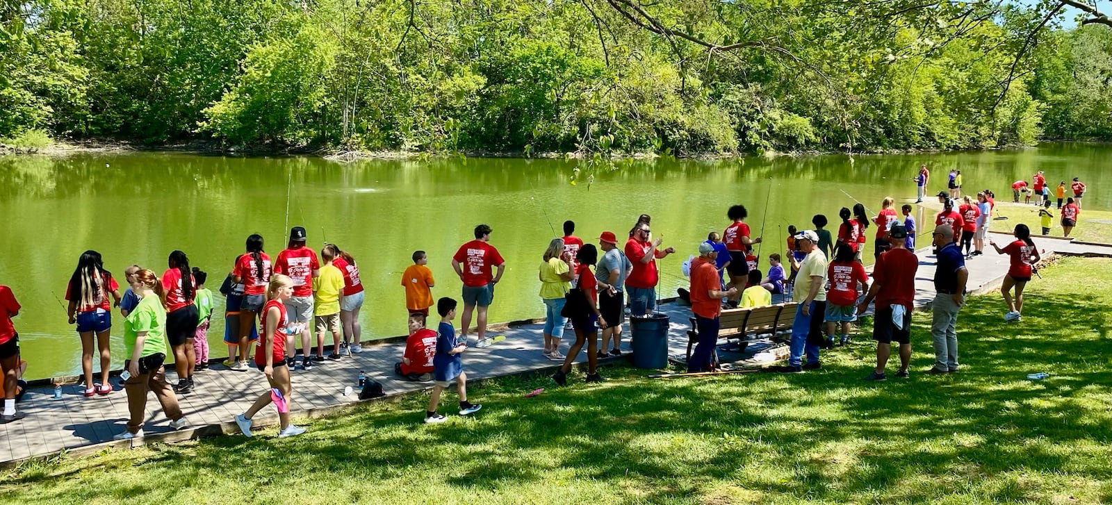 Hundreds of special needs students and volunteer high school students enjoyed a day of fishing and fun as part of a decades-old tradition in a local park. Sponsored by the Fairfield Optimist Club on its Joyce Park campus near the city border of Fairfield and Hamilton, the annual fishing day for special needs students is a spring highlight for Fairfield Schools and all the participants. (Photo By Michael D. Clark/Journal-News)