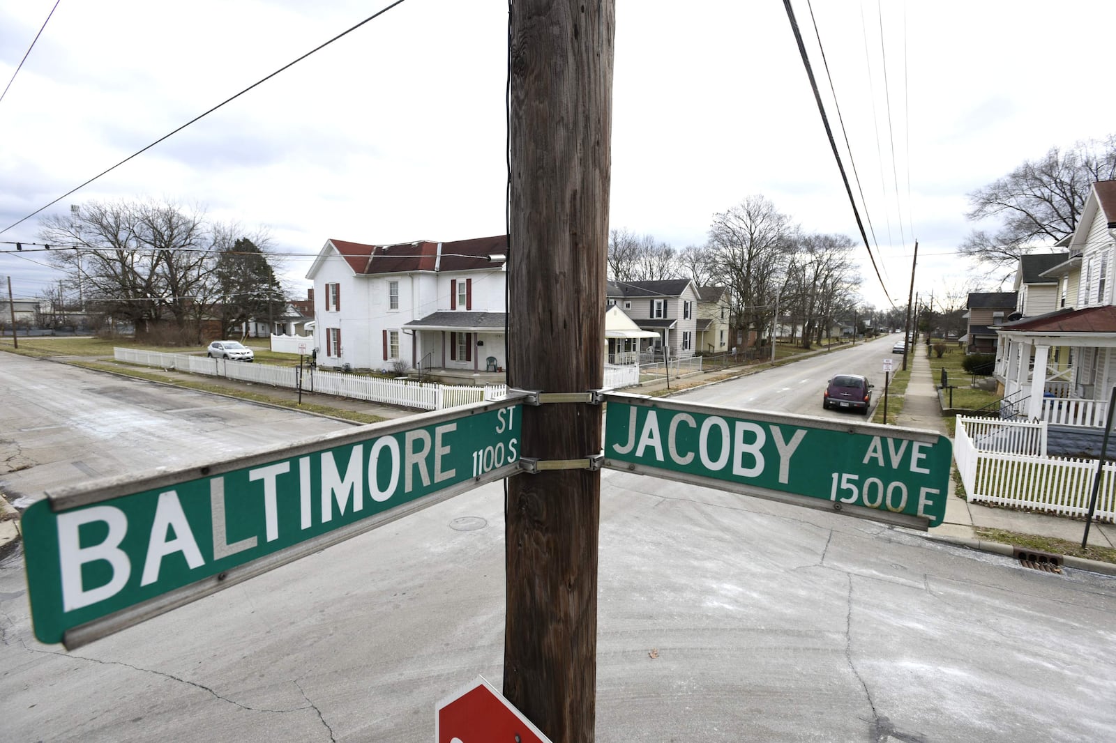 Middletown police officers found 11 9-millimeter casings in the intersection of Baltimore Street and Jacoby Avenue after reports of shots fired Monday night. NICK GRAHAM/STAFF