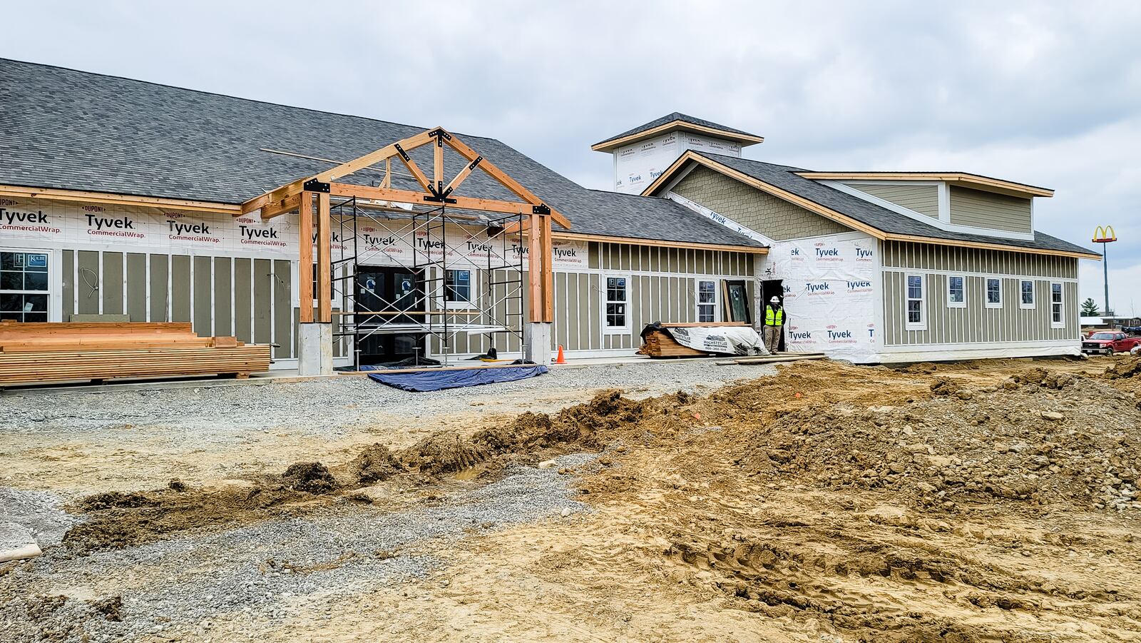 Kings Island Camp Cedar Luxury Outdoor Resort is under construction with a June 2021 opening date. The resort features RV parking spaces and two types of cottages that sleep up to 8 people, two pools, a lodge, restaurant and more. NICK GRAHAM / STAFF