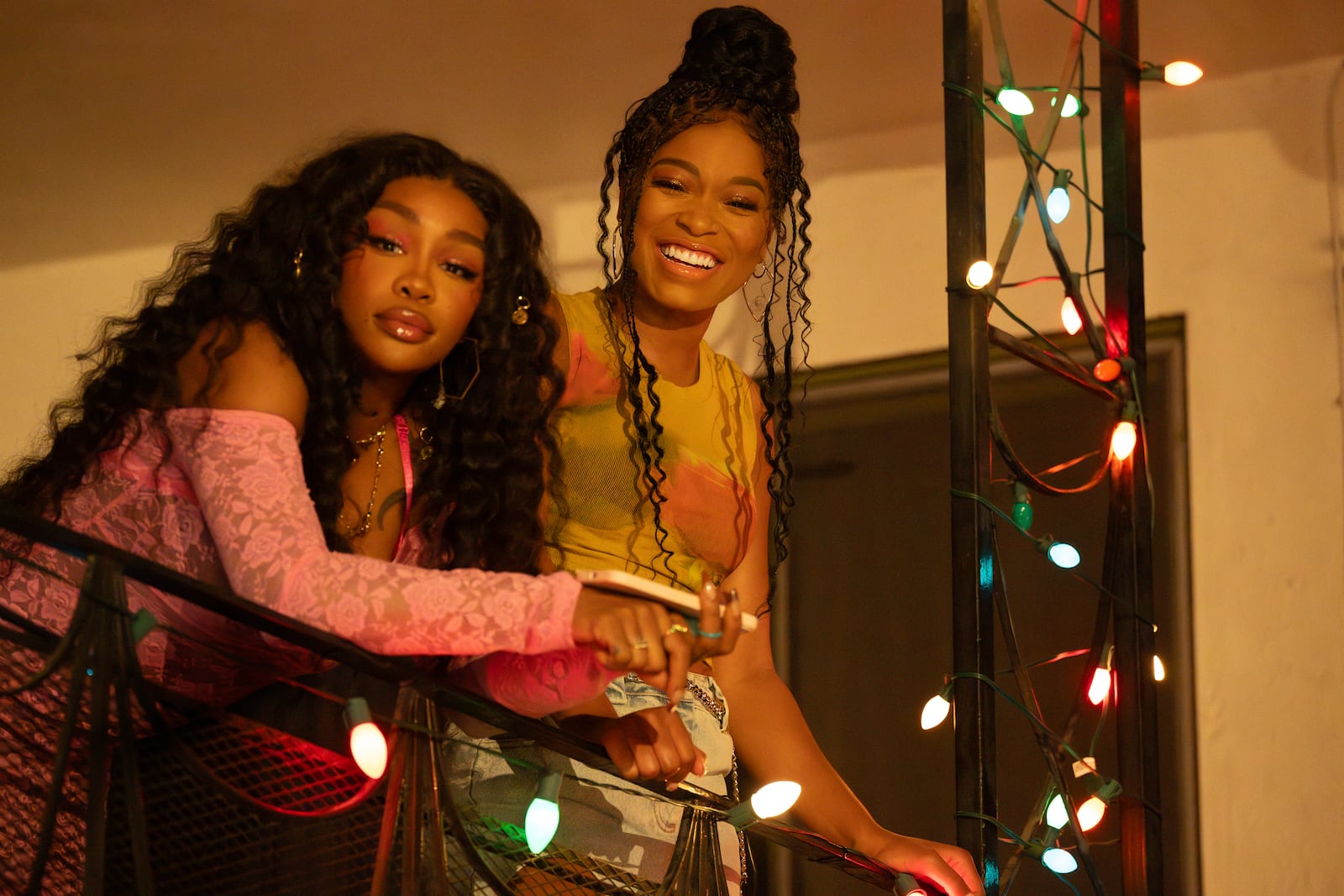 This image released by Sony Pictures shows Keke Palmer, right, and SZA in a scene from "One of them Days." (Anne Marie Fox/Sony Pictures via AP)