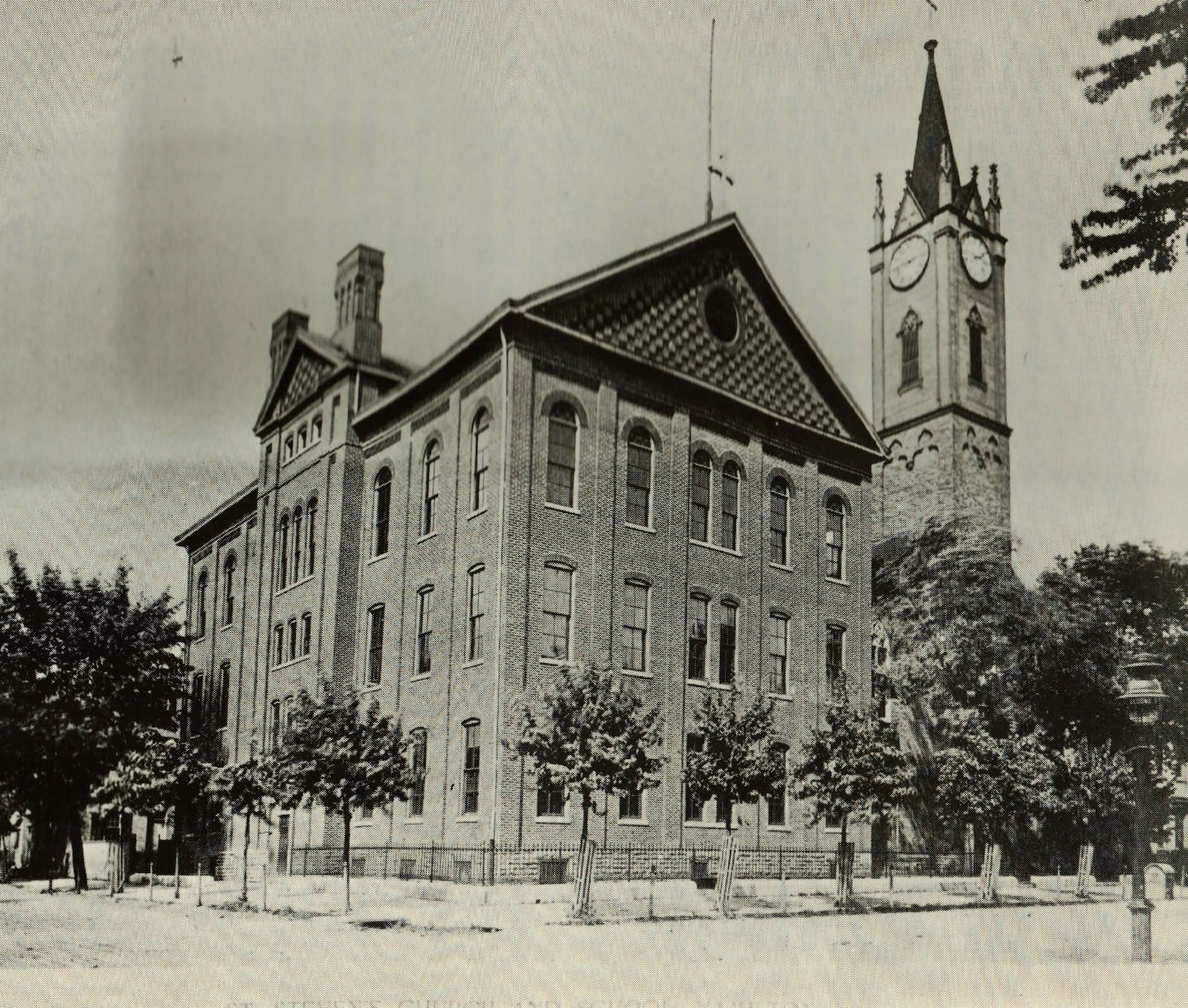 This is the 1888-built St. Stephens school. Condemned due to water damage, the building would be torn down. The lot is now used for parish parking. CONTRIBUTED/Cummins collection at Lane Public Library