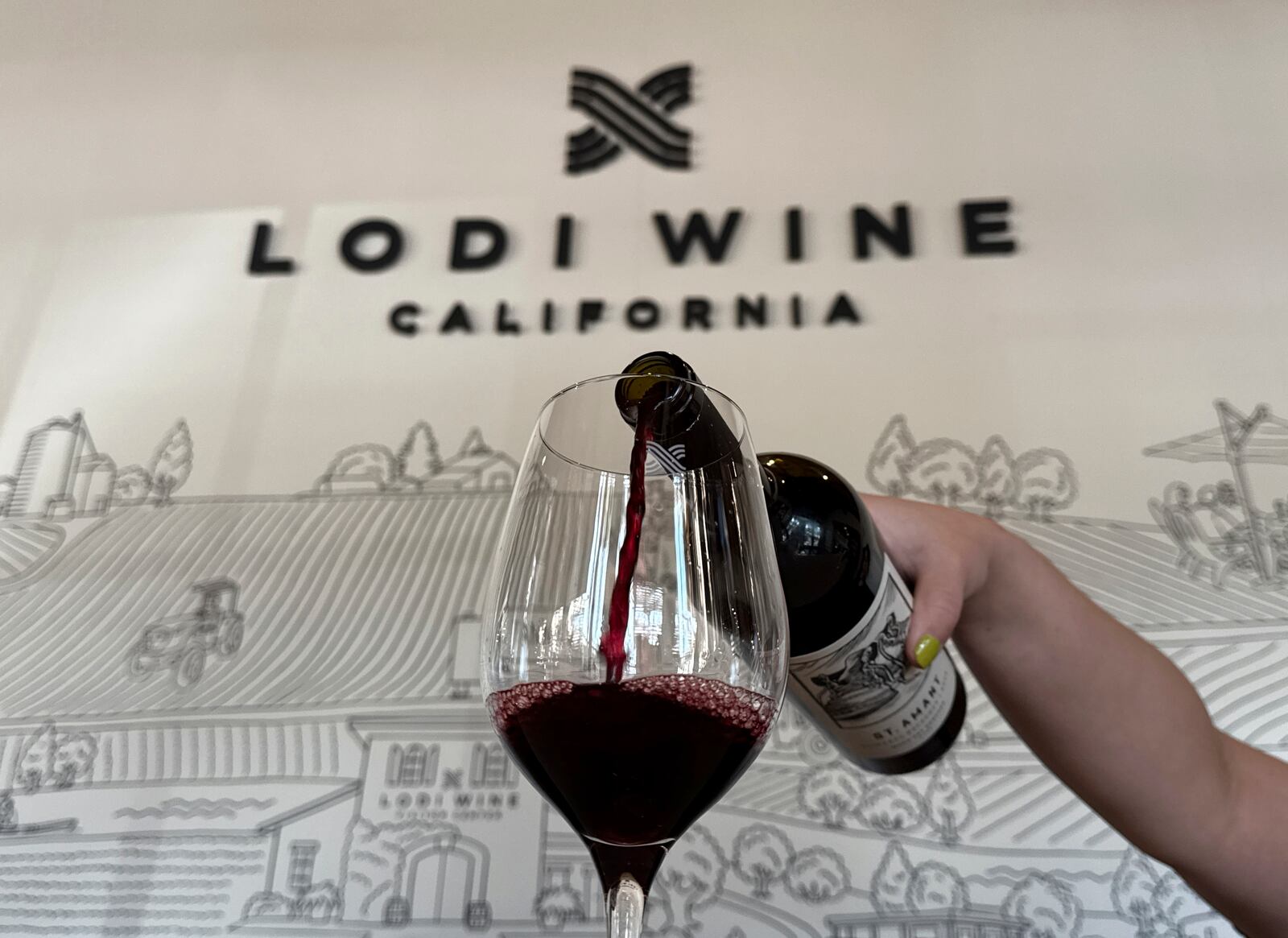 Wine is poured into a glass in the tasting room of the Lodi Wine Visitor Center in Lodi, California on March 18, 2025. (AP Photo/Terry Chea)