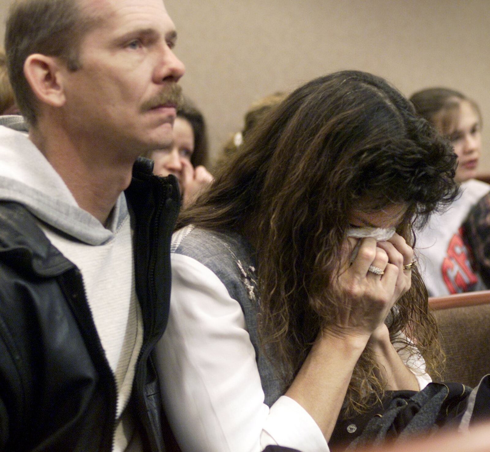 Karla Edwards, sister of Cheryl Durkin, cries in 1999 as a Butler County jury finds James Lawson guilty of murdering Durkin and cutting up her body to conceal the deed. 