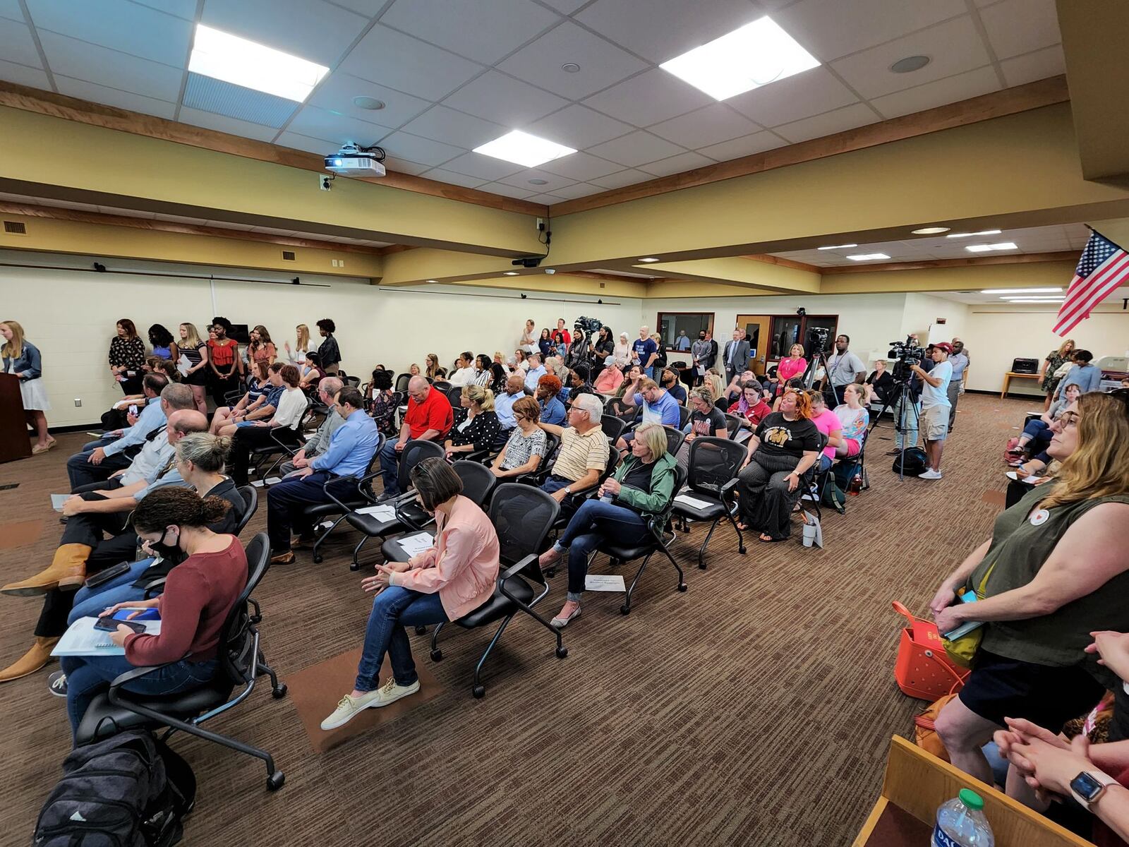 The Lakota Board of Education meeting lasted over three hours Monday night, May 9, 2022, at Lakota Plains Junior School. NICK GRAHAM/STAFF