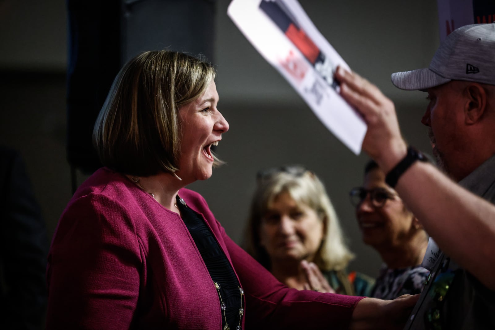 Former Dayton mayor Nan Whaley wins the Democratic nomination for Ohio governor in Tuesday's primary election. She celebrated her victory and gave an acceptance speech Tuesday night at the Montgomery County Democratic Party headquarters in downtown Dayton. JIM NOELKER/STAFF