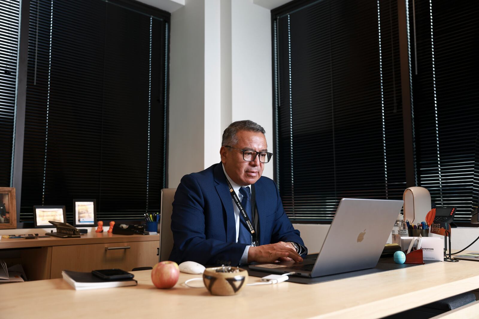 Gustavo Balderas, superintendent of Beaverton School District, works in his office at the district administrative office in Beaverton, Ore., Monday, Nov. 25, 2024. (AP Photo/Amanda Loman)