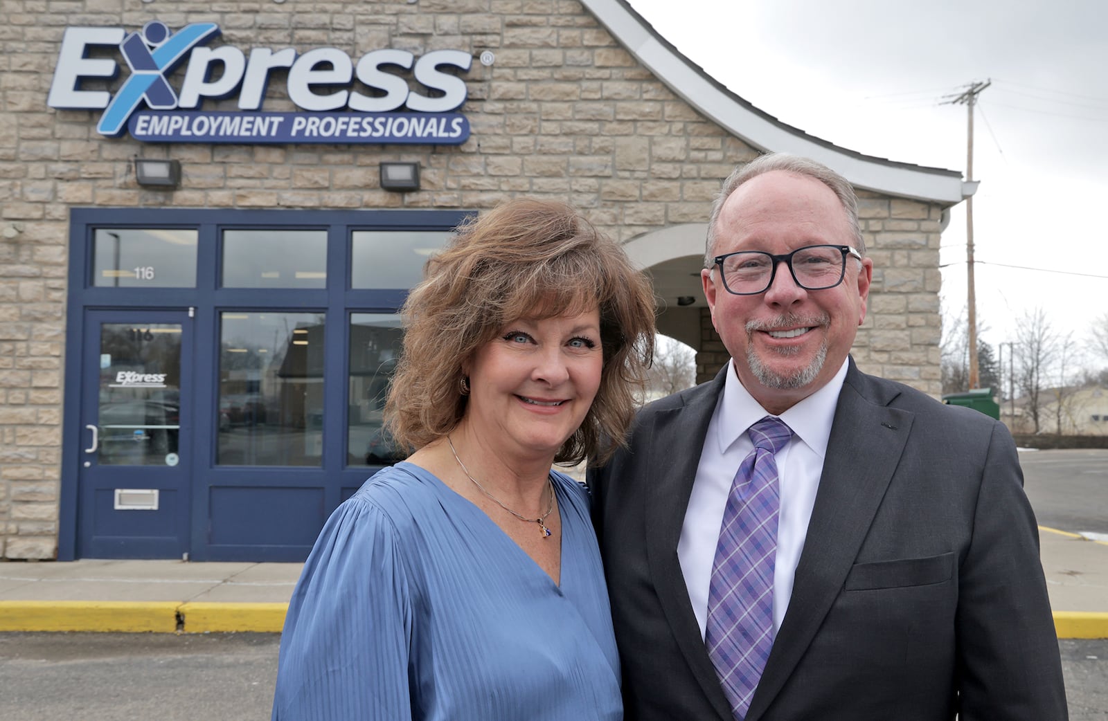 Bud and Kristina Downing from Express Employment Professionals Feb. 27, 2025. BILL LACKEY/STAFF