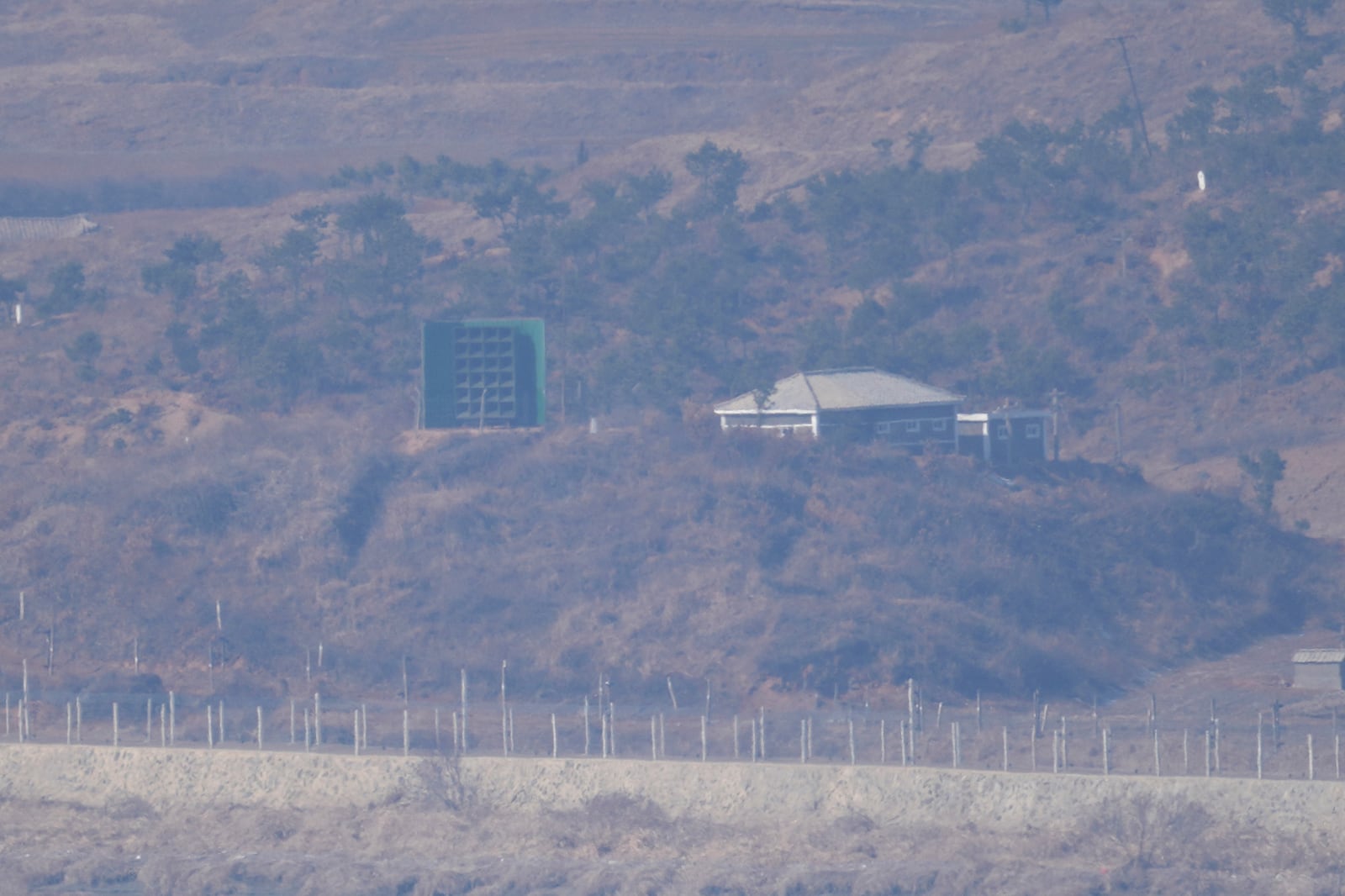 A North Korean loudspeaker is seen from the unification observatory in Paju, South Korea, Wednesday, Jan. 29, 2025. (AP Photo/Lee Jin-man)