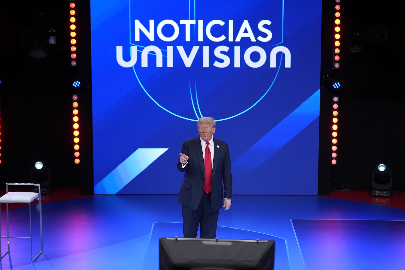 Republican presidential nominee former President Donald Trump speaks during a Univision town hall, Wednesday, Oct. 16, 2024, in Doral, Fla. (AP Photo/Alex Brandon)