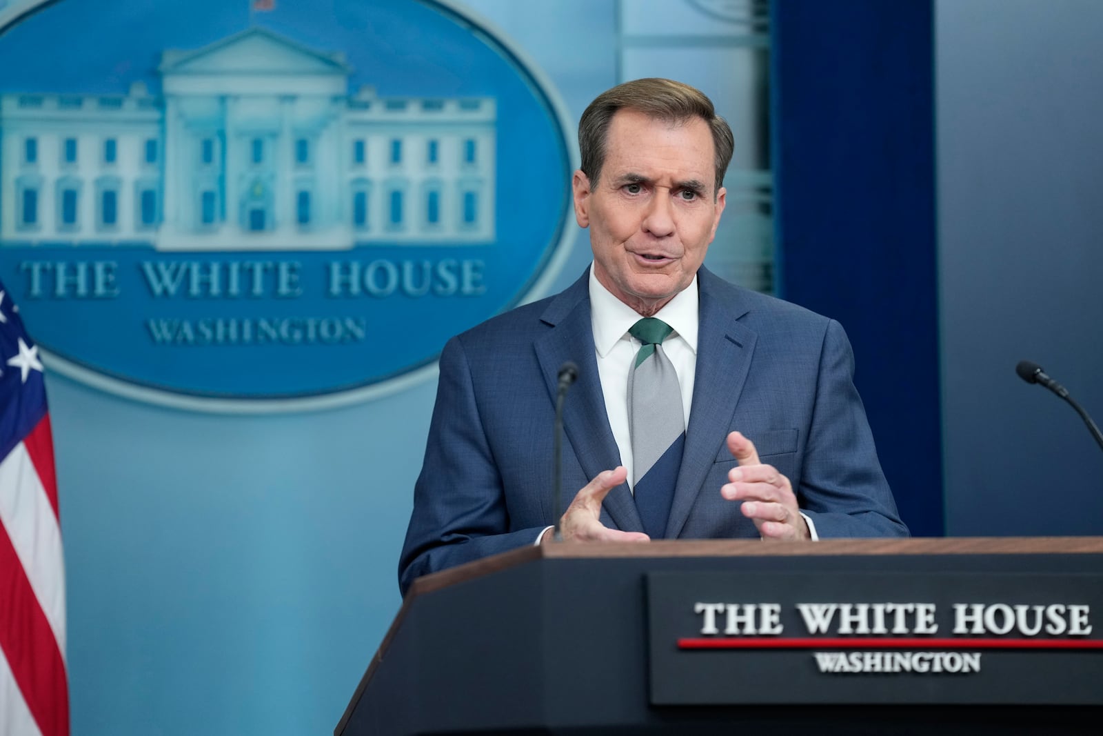 White House National Security spokesman John Kirby speaks during the daily briefing at the White House in Washington, Thursday, Dec. 12, 2024. (AP Photo/Susan Walsh)