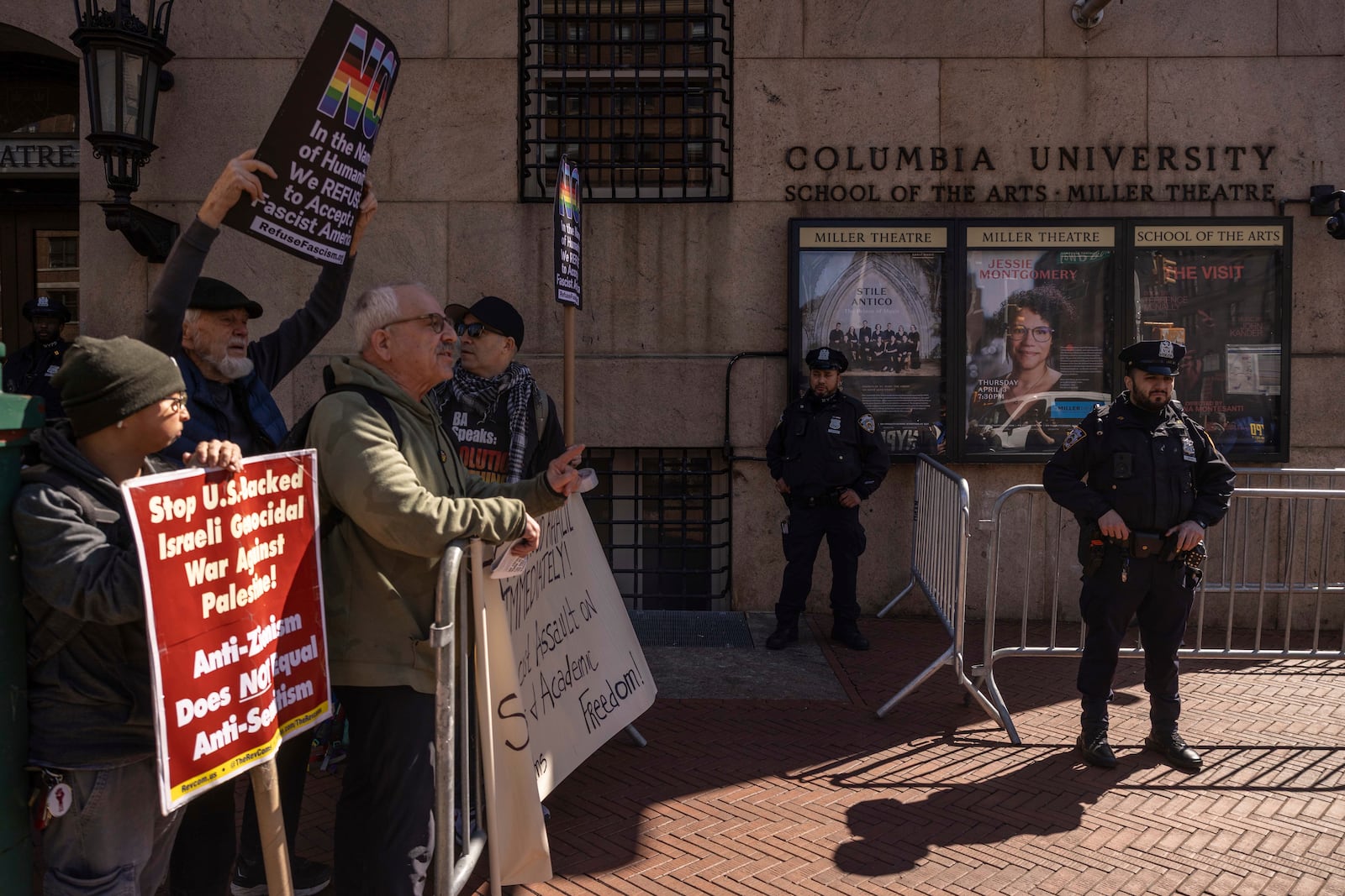 Protesters demonstrate in support of Palestinian activist Mahmoud Khalil outside Columbia University, Monday, March 10, 2025, in New York. (AP Photo/Yuki Iwamura)