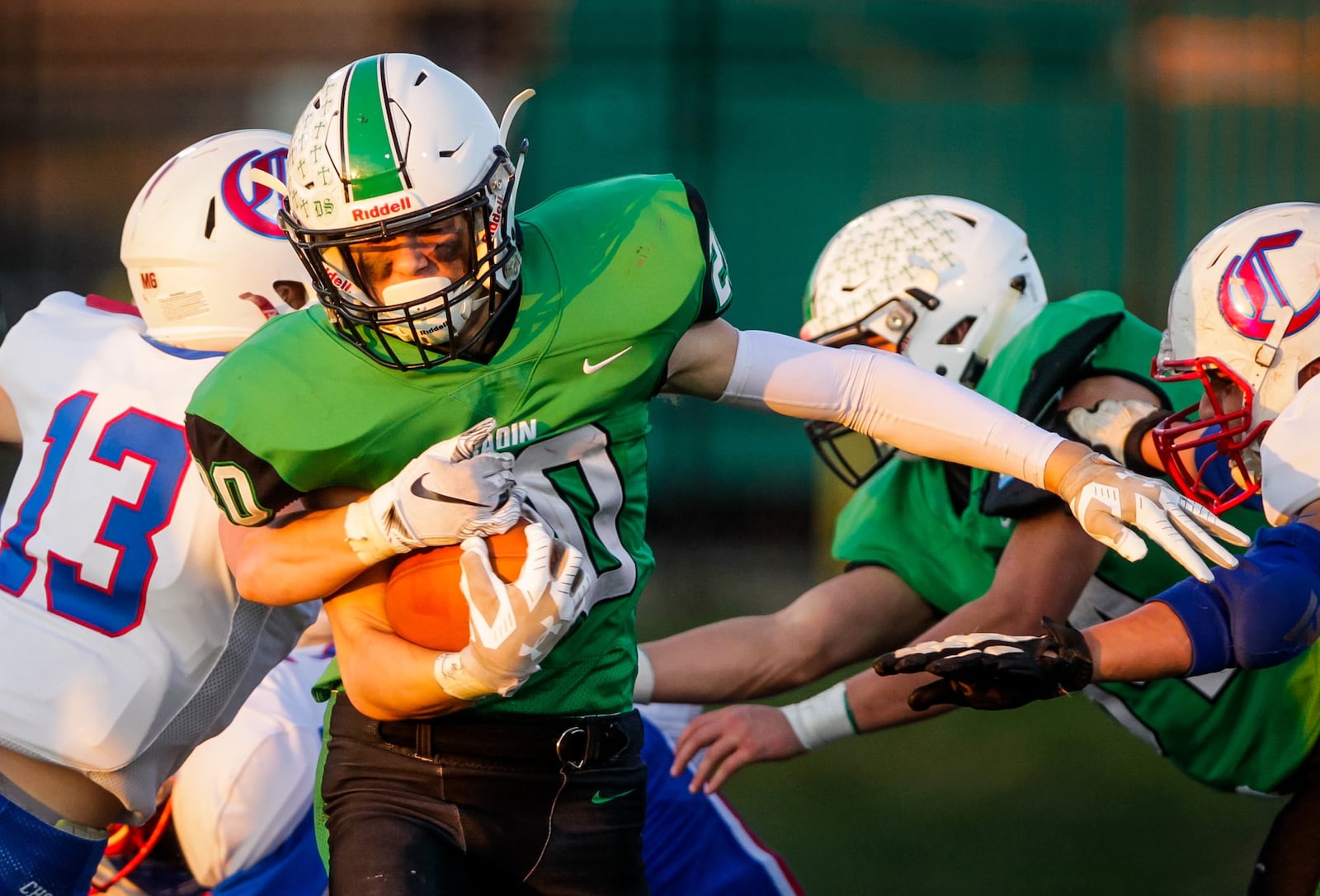 Badin’s Alex DeLong runs the ball during their homecoming football game against Carroll Friday, Sept. 28 at Hamilton High School’s Virgil M. Schwarm Stadium. The Rams won 24-21. NICK GRAHAM/STAFF