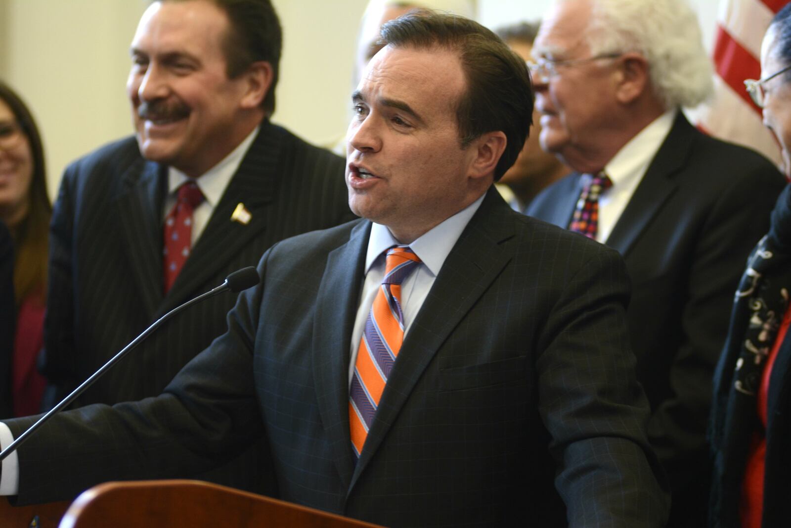 Cincinnati Mayor John Cranley, in response to President Donald Trump’s executive order placing a temporary ban on seven Muslim-majority countries, proclaimed the city a so-called sanctuary city, on Monday afternoon at Cincinnati City Hall. Cranley also said believes there is no lawful or legal standing to withhold federal funds just because they have declared to be a sanctuary city. MICHAEL D. PITMAN/STAFF