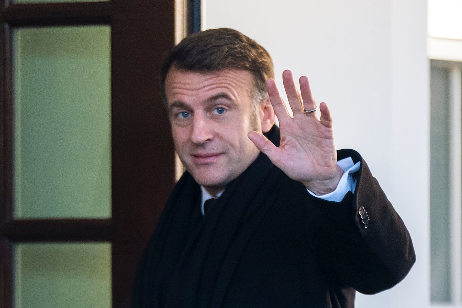 French President Emmanuel Macron, arrives at the White House, Monday, Feb. 24, 2025, in Washington. (AP Photo/Manuel Balce Ceneta)