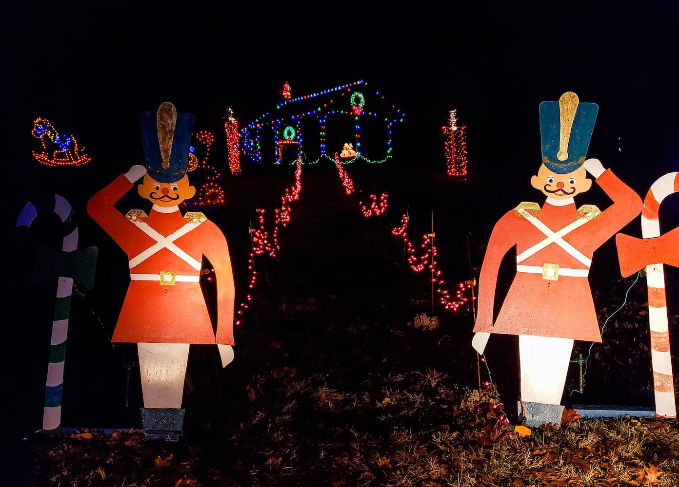 Fort Saint Clair Whispering Christmas light display in Eaton