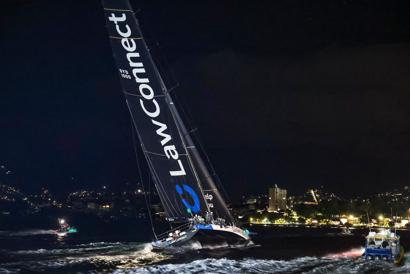 Law Connect sails down the Derwent River to win line honours in the Sydney to Hobart yacht race in Hobart, Australia, Saturday, Dec. 28, 2024. (Salty Dingo via AP)