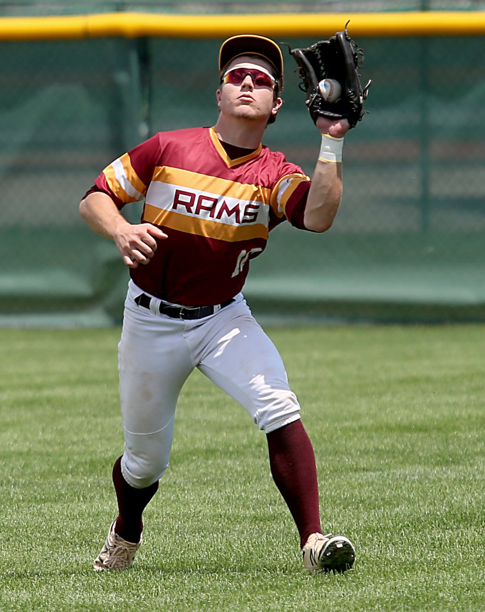 Ross right fielder Zach Arno makes a catch during Friday’s Division II regional semifinal against Columbus DeSales at Mason. CONTRIBUTED PHOTO BY E.L. HUBBARD