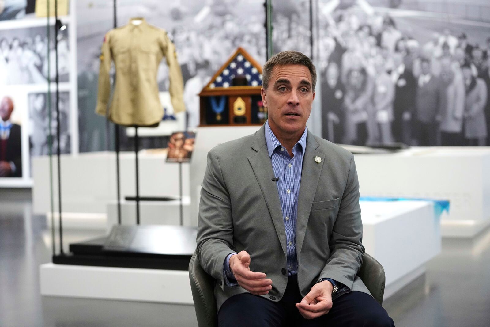 Chris Cassidy, chief executive officer of the National Medal of Honor Museum, responds to a question during an interview at the museum in Arlington, Texas, Thursday, March 13, 2025. (AP Photo/Tony Gutierrez)