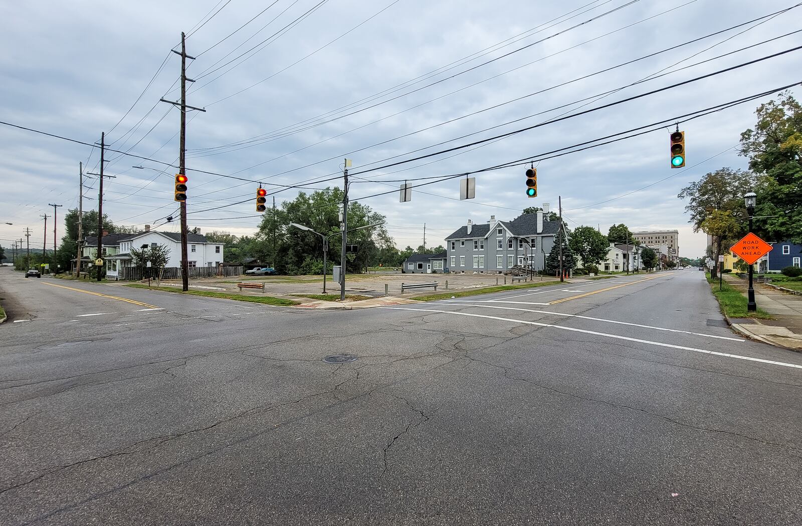 This view of the intersection of South Main Street and 2nd Avenue could be dramatically different if Main Street Community Capital were to design and build "Hollywoodland" on more than 50 acres near the Great Miami River and historic downtown Middletown. City council members appear to be divided on the feasibility of the $1.3 billion proposed entertainment, event, dining and retail project. NICK GRAHAM / STAFF