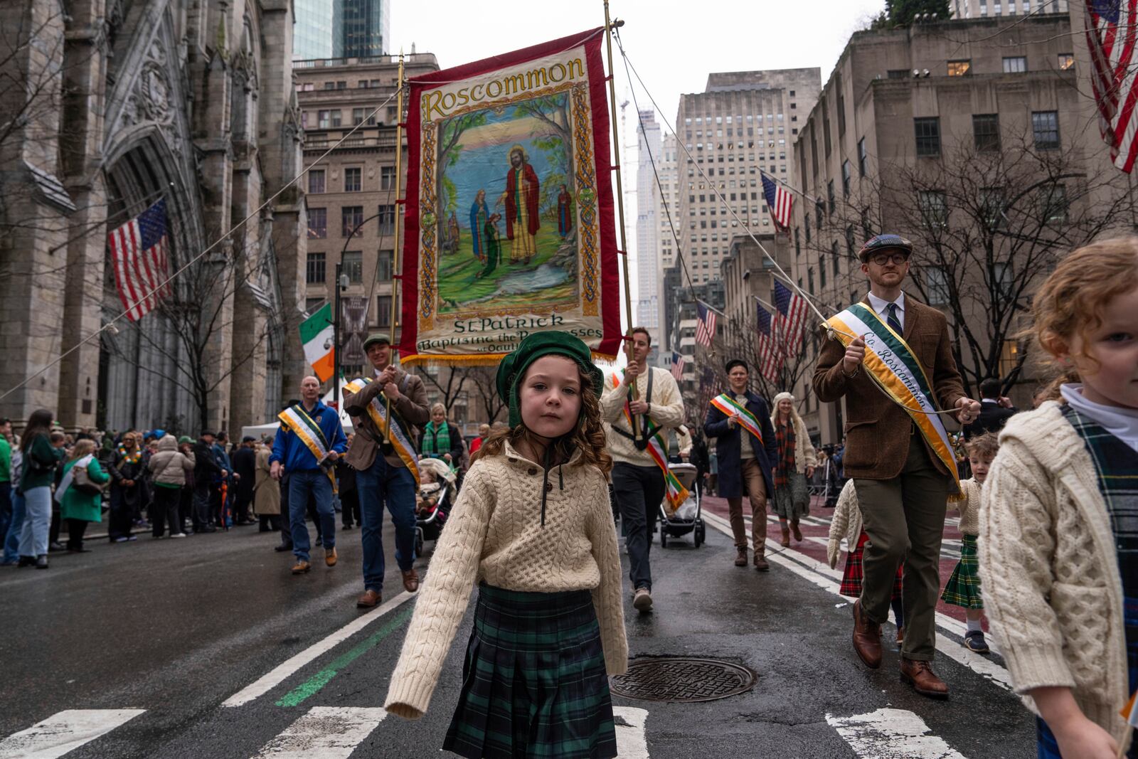 People march in the 264th New York City Saint Patrick's Day Parade, Monday, March 17, 2025 in New York. (AP Photo/Adam Gray)