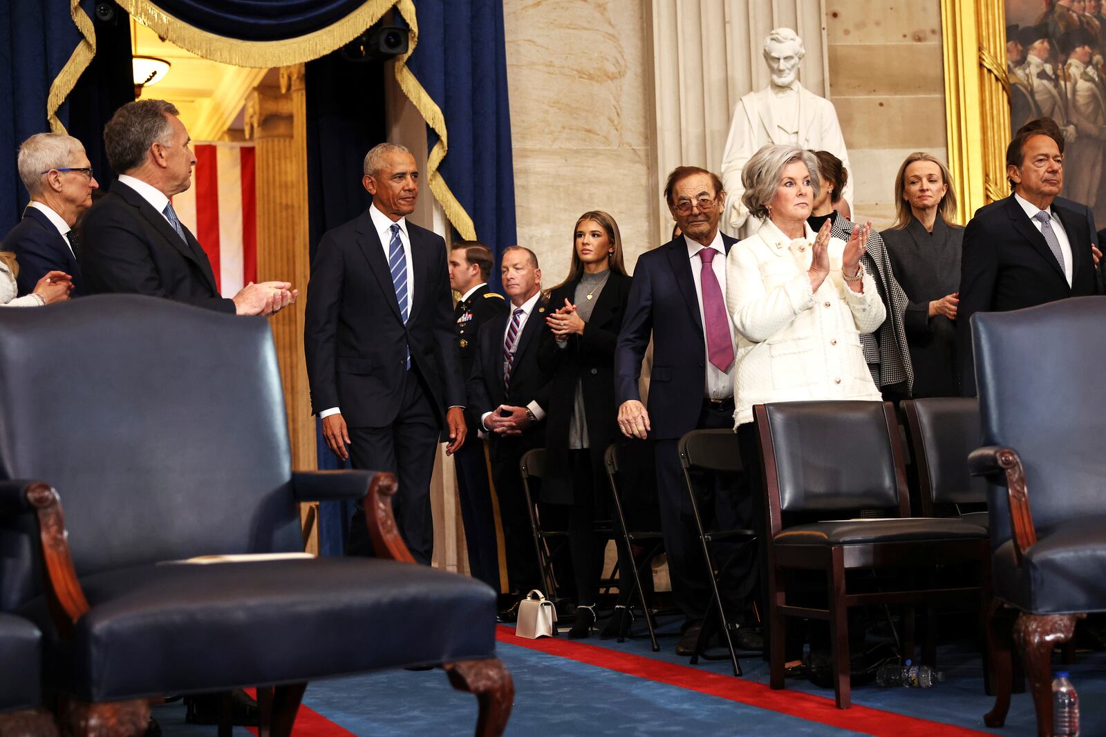 Former President Barack Obama arrives before the 60th Presidential Inauguration in the Rotunda of the U.S. Capitol in Washington, Monday, Jan. 20, 2025. (Chip Somodevilla/Pool Photo via AP)