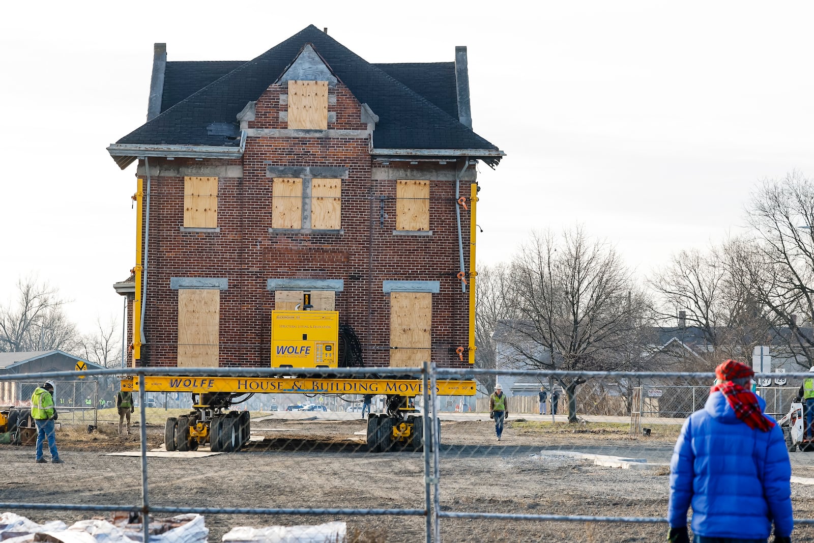 Crews with Wolfe House & Building Movers moved the former CSX train depot 1,000-plus feet north on Martin Luther King Jr. Boulevard to its new location at the corner of Maple Avenue and MLK Boulevard Tuesday, Dec. 20, 2022. NICK GRAHAM/STAFF