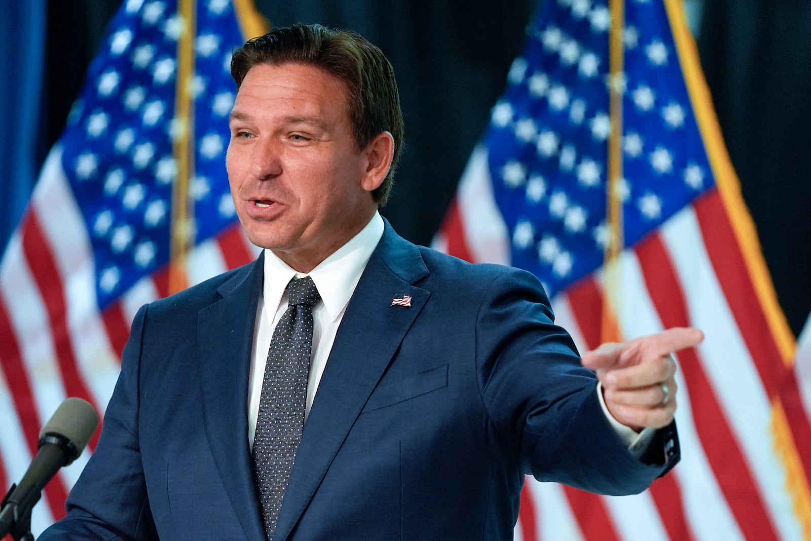 FILE - Florida Gov. Ron DeSantis delivers remarks and answers questions at a news conference, Sept. 16, 2024, in Orlando, Fla. (AP Photo/John Raoux, File)