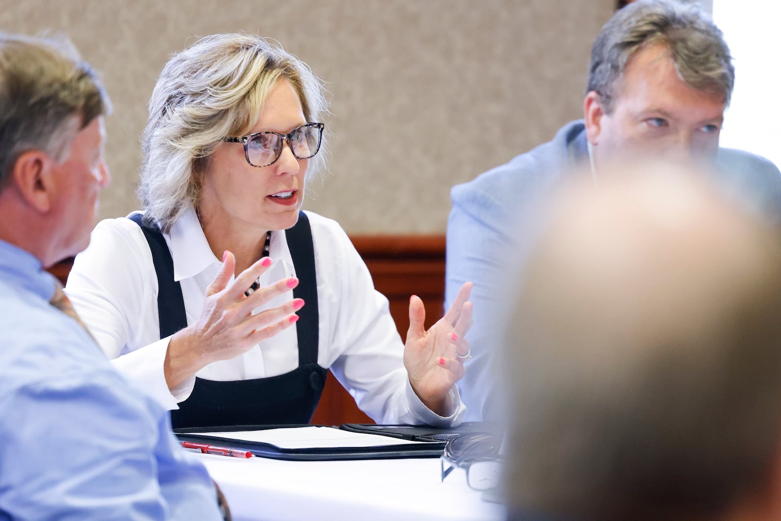 Butler County Auditor Nancy Nix speaks during a meeting with Butler County Commissioners to discuss property taxes with state legislators and other elected officials Monday, June 24, 2024 in Hamilton. NICK GRAHAM/STAFF