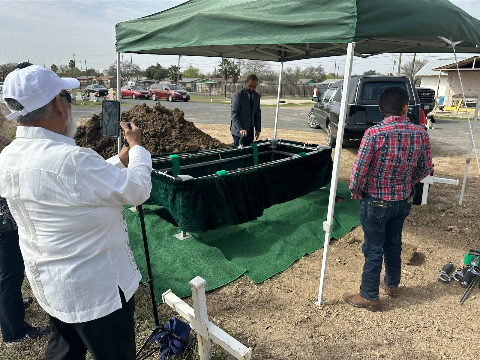 Immigration advocates hold a funeral in Eagle Pass, Texas on Thursday, February. 6, 2025, for Gustavo Alfonso Garcia Olivares, who drowned in November 2023 after crossing the Rio Grande into the U.S. (AP Photo/Valerie Gonzalez)