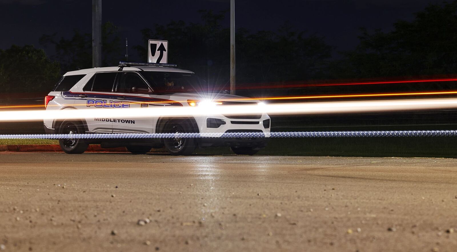 Police patrol an area of Breiel Blvd. Saturday night, Aug. 17, 2024 in Middletown. The area is popular cruising spot for car enthusiasts. NICK GRAHAM/STFF