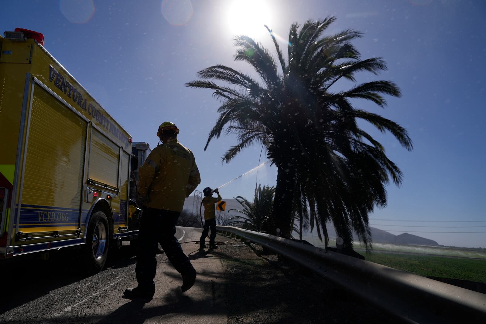 Firefighters put out hot spots Thursday, Jan. 23, 2025 in Camarillo, Calif., where the Laguna Fire fire broke out. (AP Photo/Brittany Peterson)