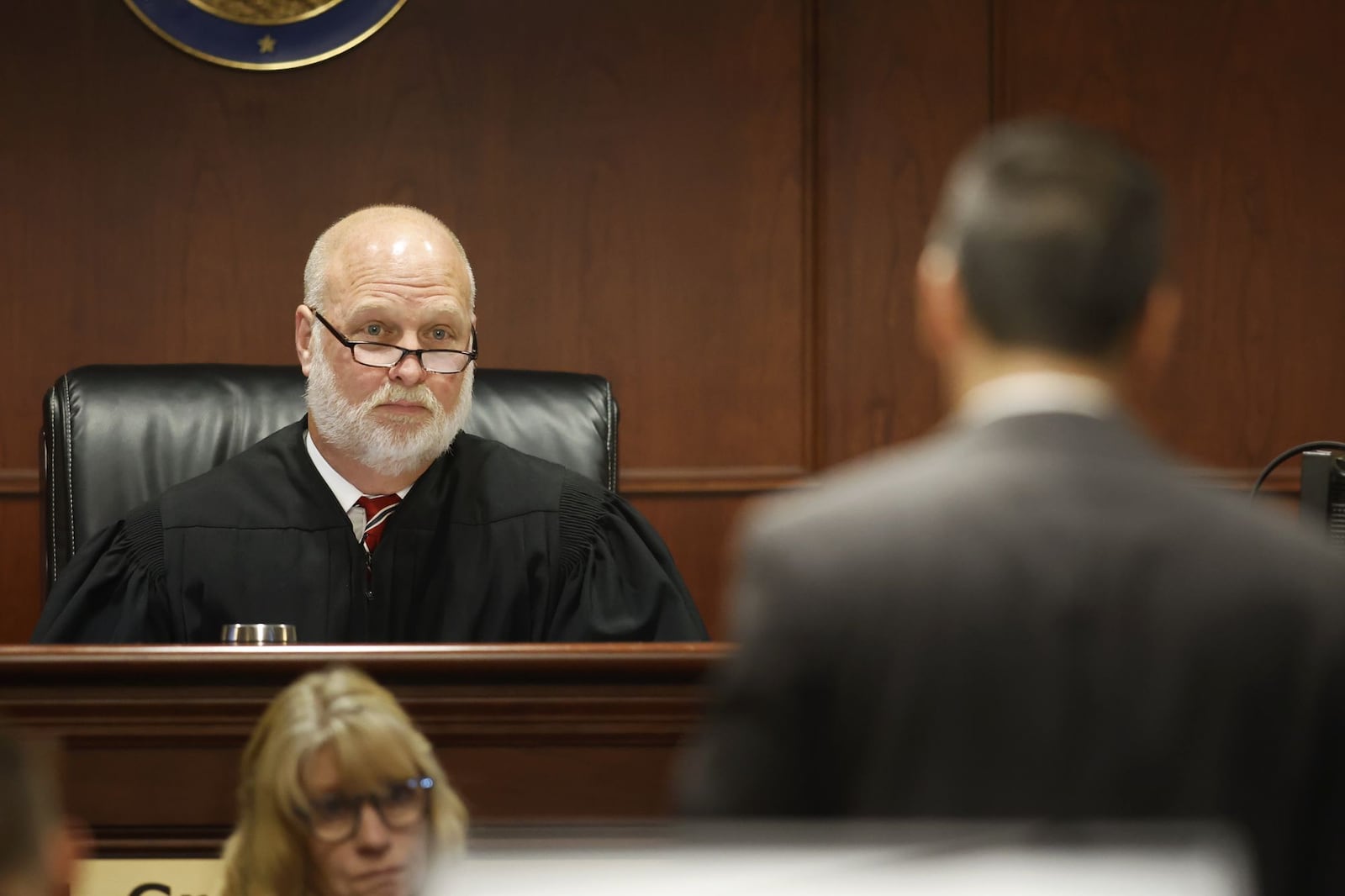 Judge Greg Howard listens to motions before the jury trial of Gurpreet Singh, charged with allegedly shooting and killing four family members in 2019 in West Chester Township, Monday, Oct. 3, 2022 in a new super courtroom in Butler County Common Pleas Court in Hamilton. NICK GRAHAM/STAFF