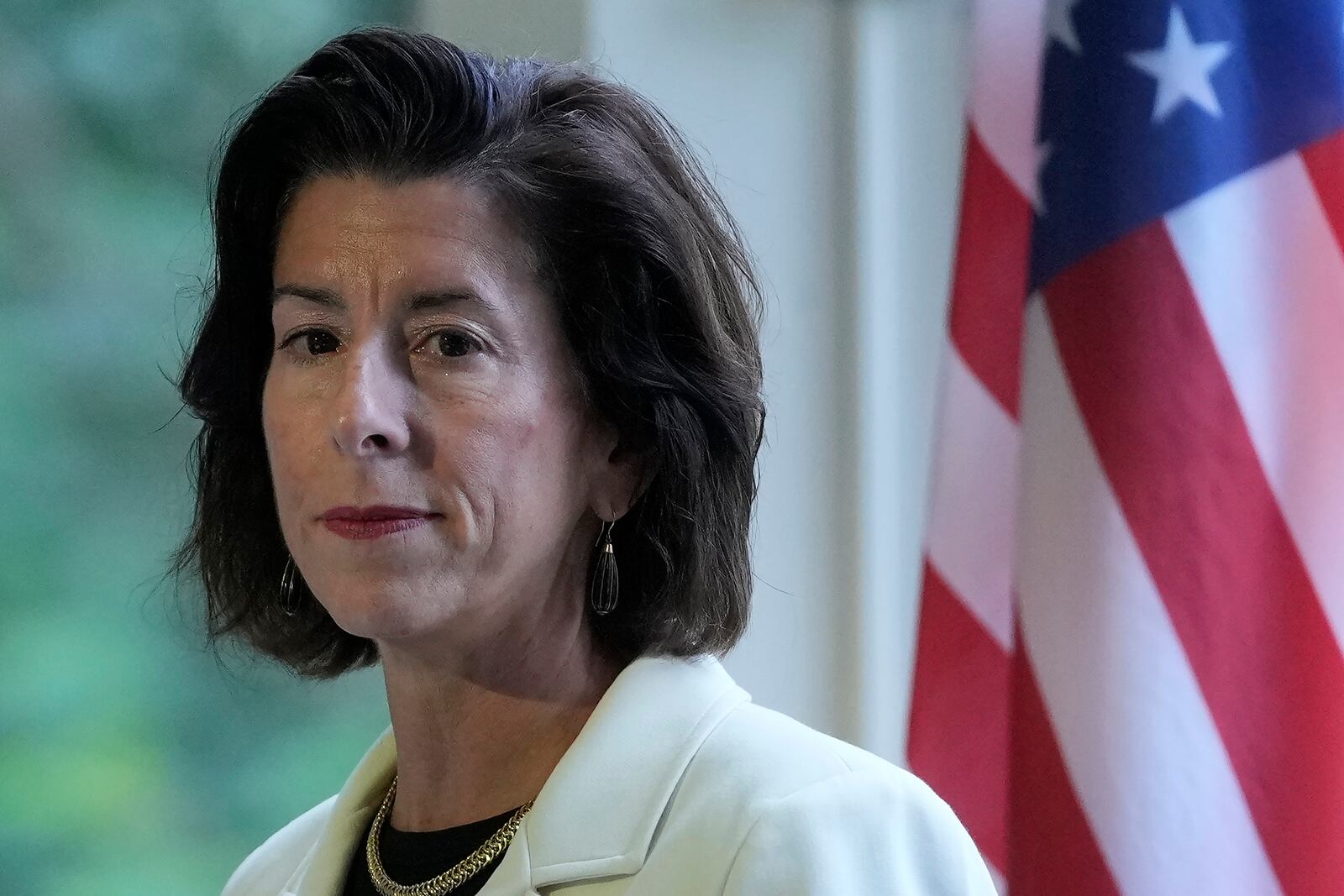 Secretary of Commerce Gina Raimondo speaks at the convening of the International Network of AI Safety Institutes at the Golden Gate Club at the Presidio in San Francisco, Wednesday, Nov. 20, 2024. (AP Photo/Jeff Chiu)