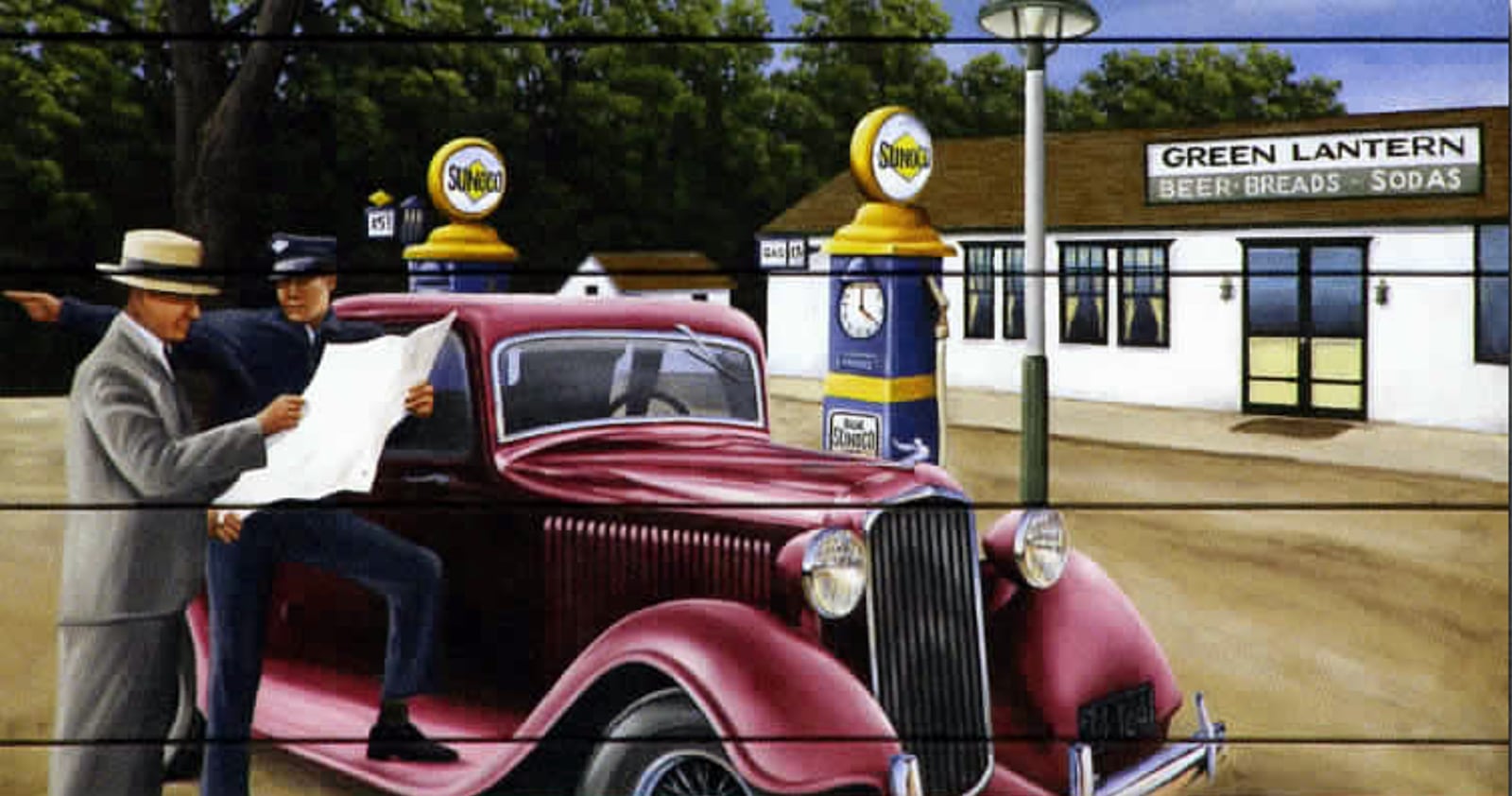 This depiction of the former Green Lantern gas station/eatery on Ohio 4 is one of the mural panels painted on the Fairfield Post Office. Provided photo