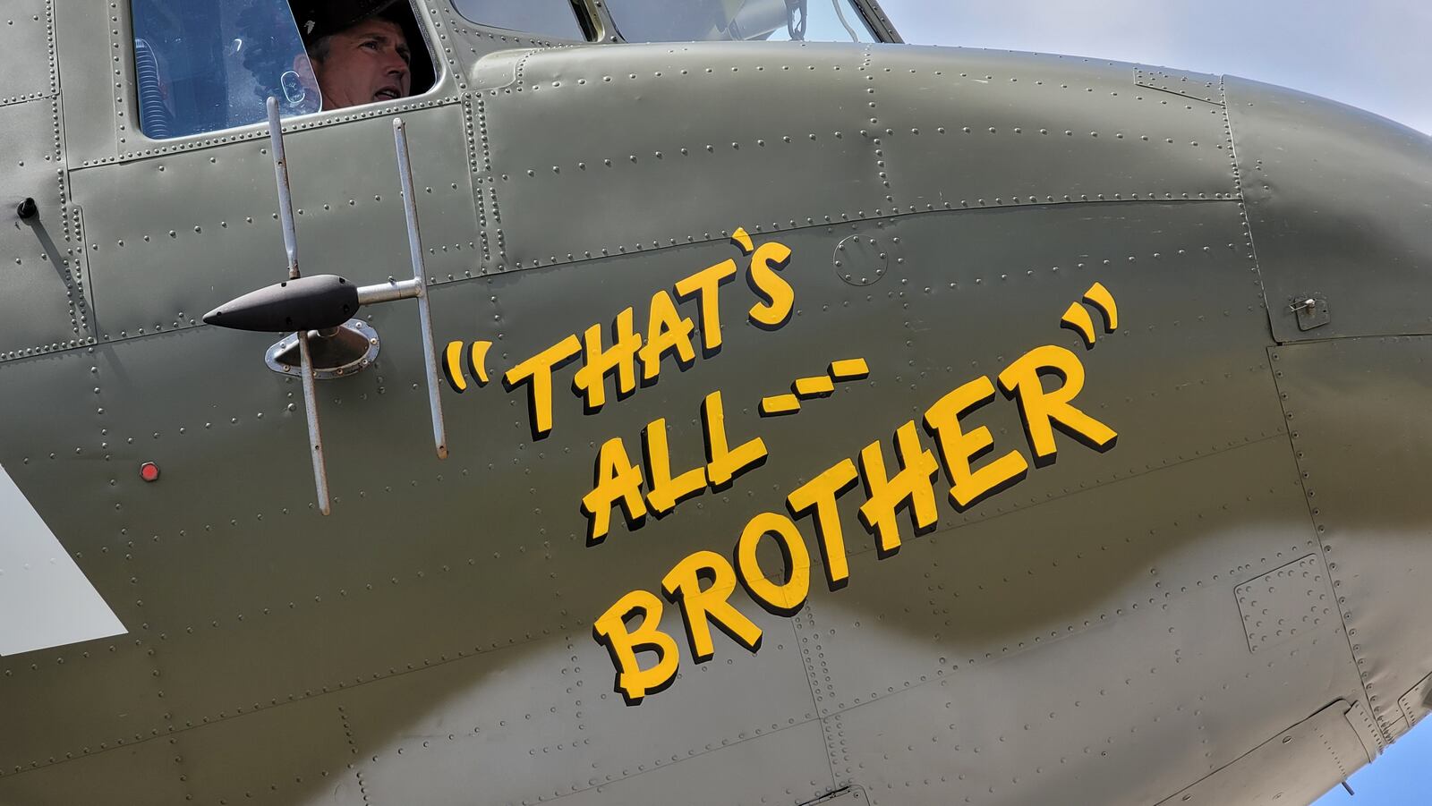 That’s All, Brother, a C-47 piloted by Lt. Col. John Donalson, arrived at Butler County Regional Airport Friday, April 16 for a three-day visit with tours and rides available. The historic WWII C-47 aircraft led over 800 C-47’s over the drop zones of Normandy, France on D-Day on June 6th, 1944. NICK GRAHAM / STAFF