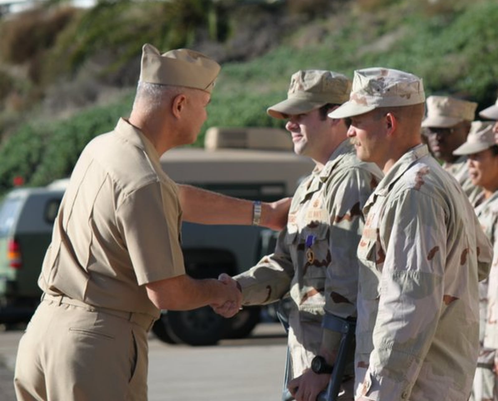 John Kremer, of Franklin, receives his Purple Heart after he lost his legs when he stepped on a land mine.