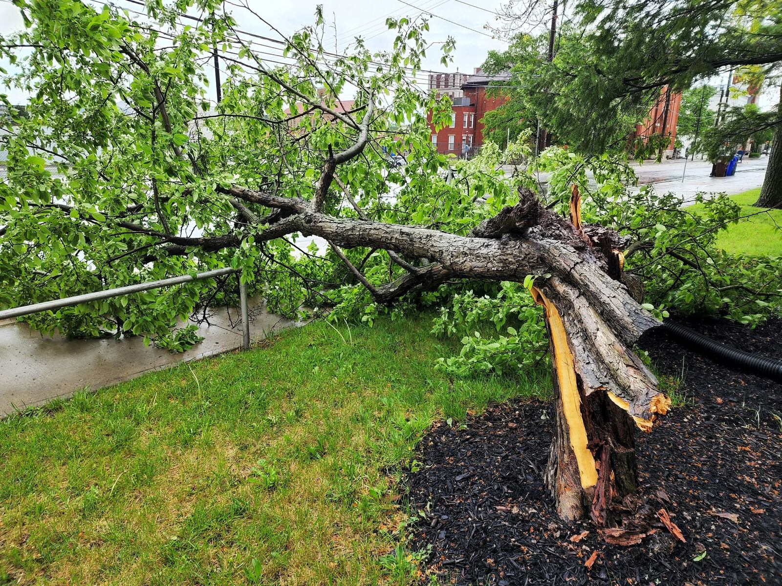 A storm caused damage on Dayton Street in Hamilton around 3 p.m. Tues., May 3, 2022. NICK GRAHAM/STAFF